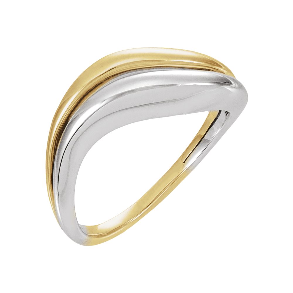 14K White and Yellow Gold Asymmetrical Ring with Sculptural Dual-Tone Design