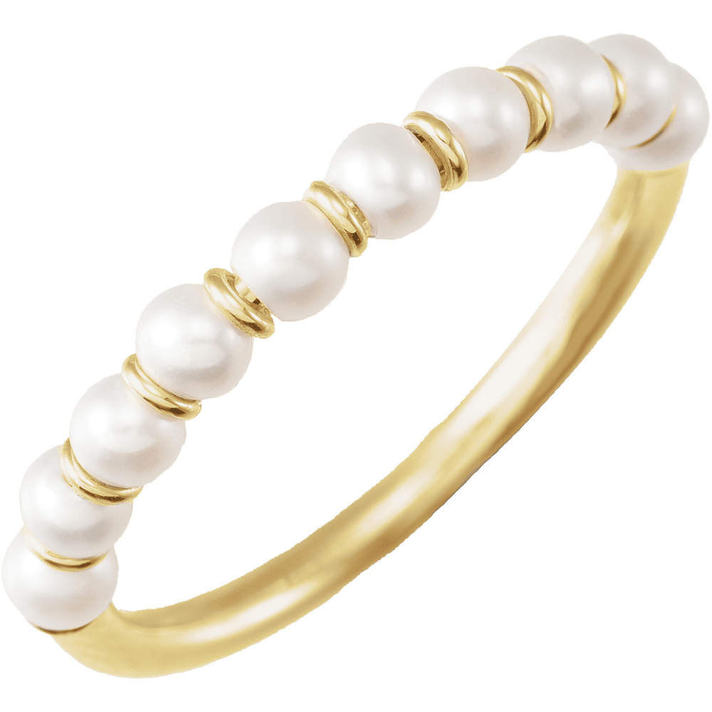 Éveline 14K yellow gold ring with 3mm cultured white freshwater pearls and polished gold accents