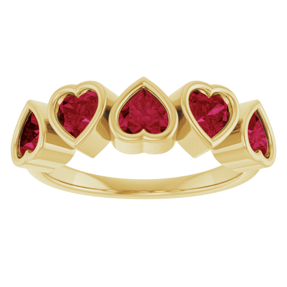 Rear view of the solid closed-back construction on a 14K yellow gold five-stone garnet ring