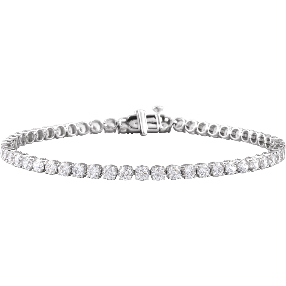 Front view of Éclat Continu 14K white gold tennis bracelet set with 5 CTW of round lab-grown diamonds