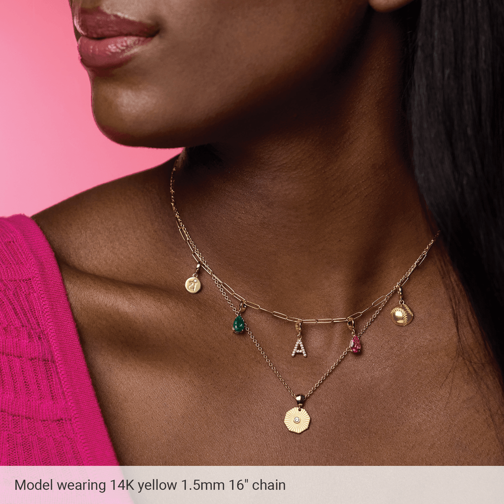 Full view of a delicate polished gold-filled cable chain necklace available in 16–24 inch lengths