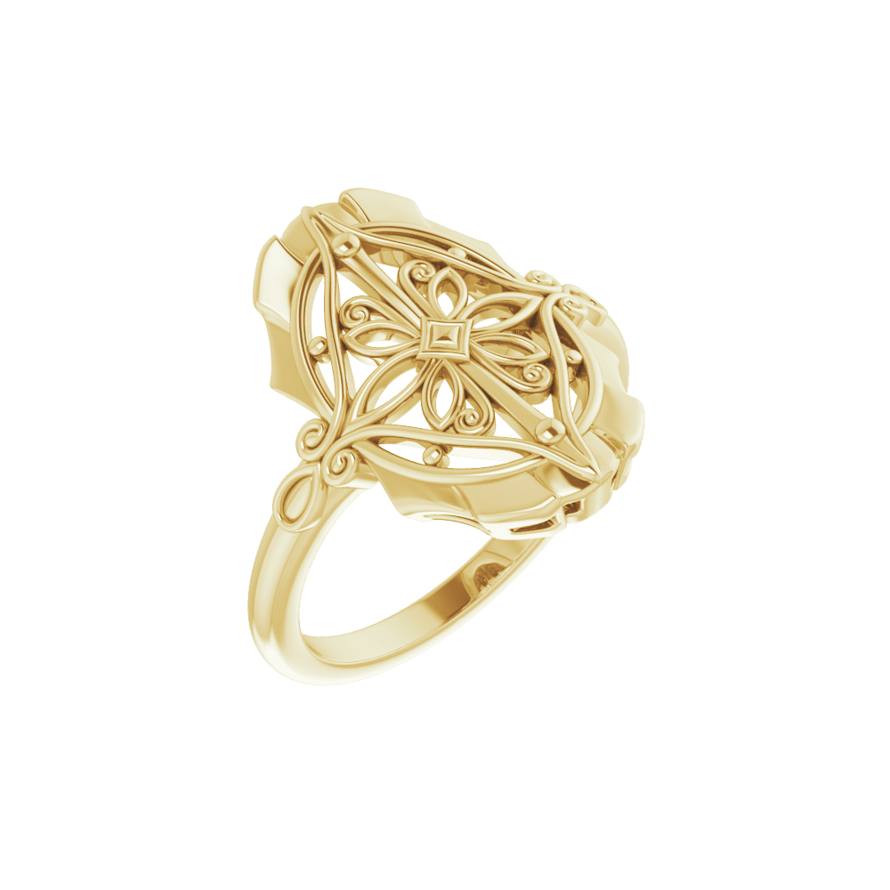 Heirloom-inspired gold ring with openwork floral design