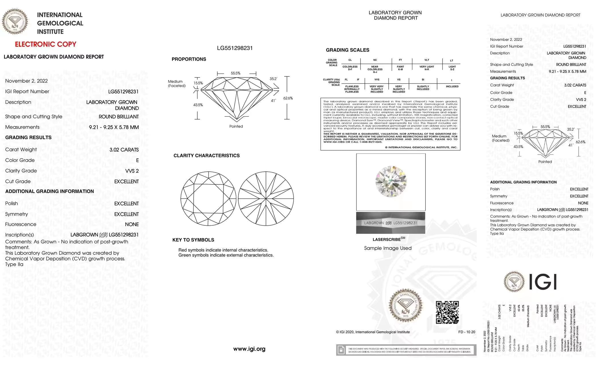 Diamond grading report with IGI logo on a white background