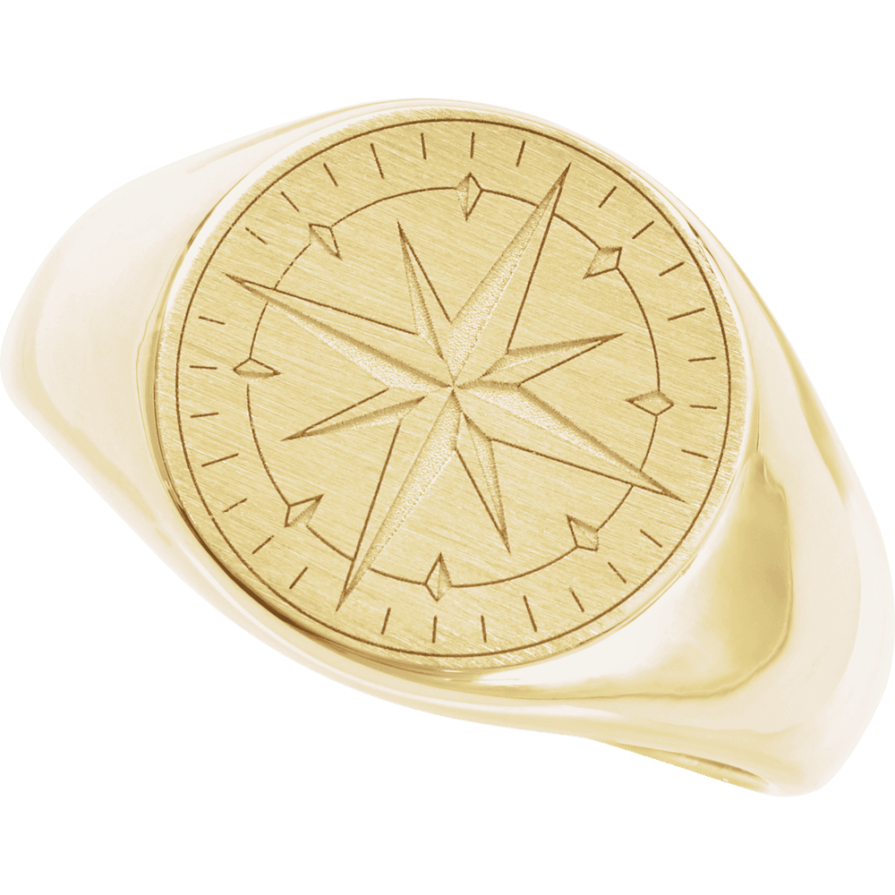 Luxury compass signet ring crafted in yellow gold