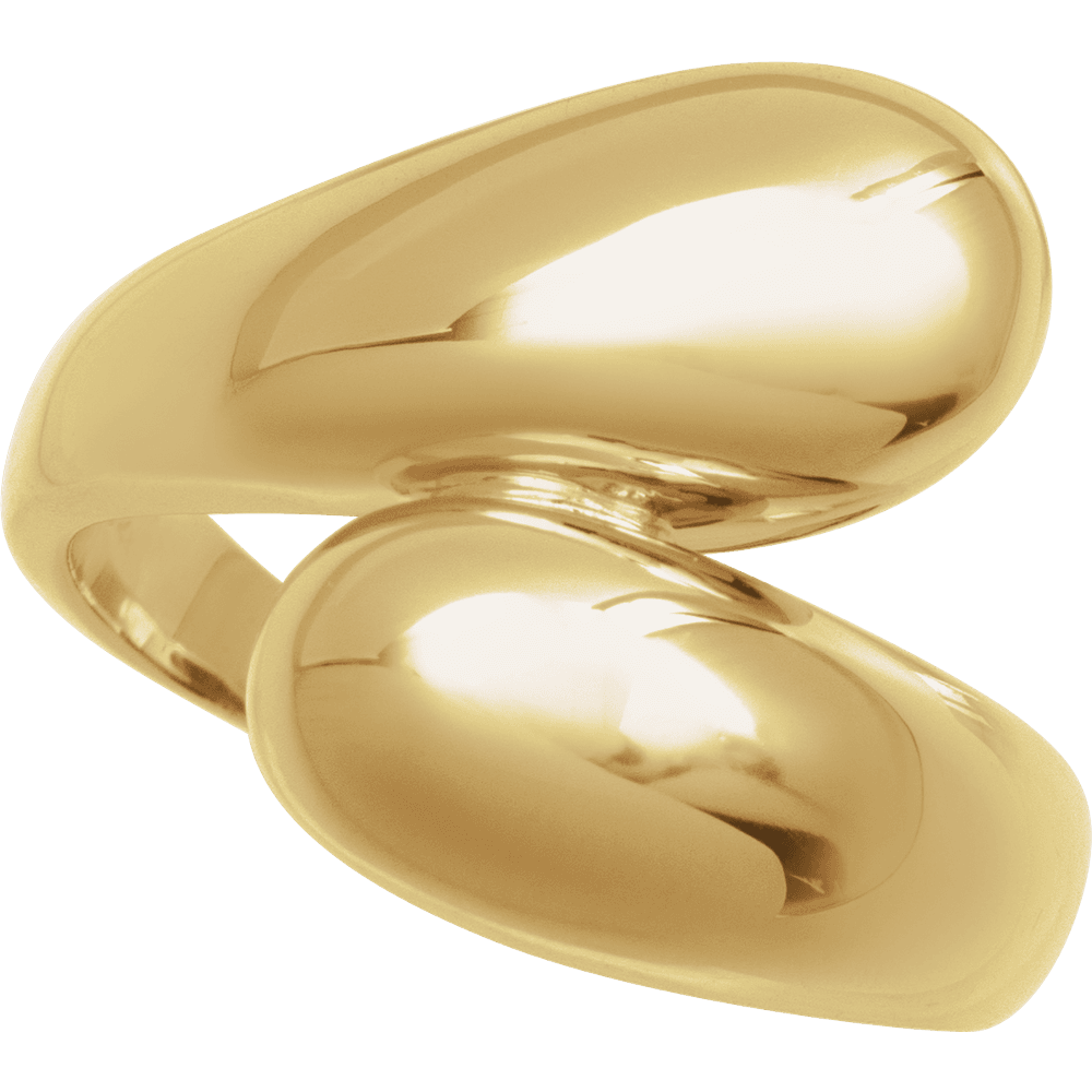 Close-up detail of Guerilla Choice sculptural bypass ring in polished yellow gold