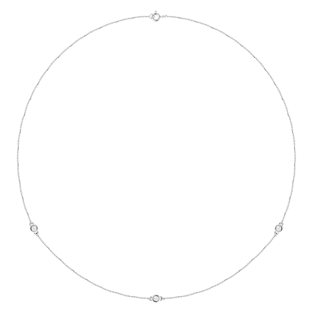 Lumière three-stone diamond station necklace in 14K white gold, front view