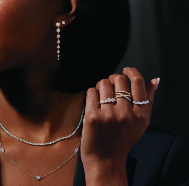 diamond tennis necklace and bracelet luxury jewelry close up