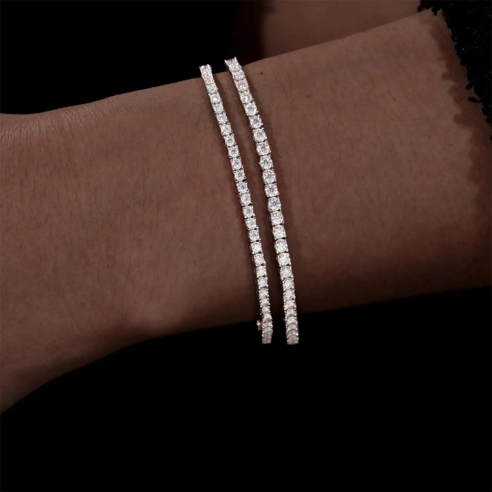 GRA certified moissanite jewelry collection with VVS rings, tennis bracelets, necklaces and earrings
