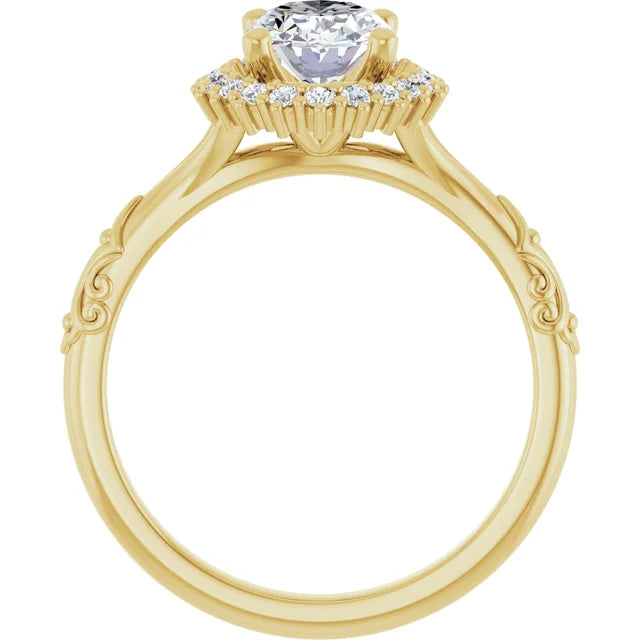 Vintage Halo Oval Engagement Ring 14K Yellow Gold - Guerilla Choice