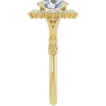 Vintage Halo Oval Engagement Ring 14K Yellow Gold - Guerilla Choice