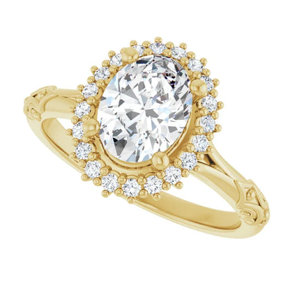 Vintage Halo Oval Engagement Ring 14K Yellow Gold - Guerilla Choice