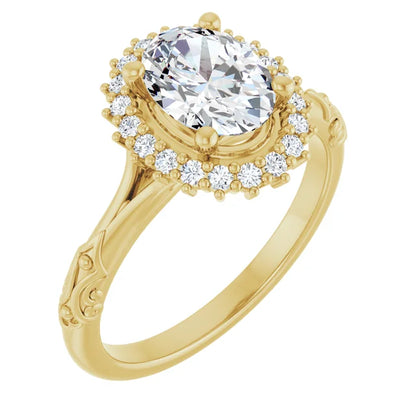 Vintage Halo Oval Engagement Ring 14K Yellow Gold - Guerilla Choice