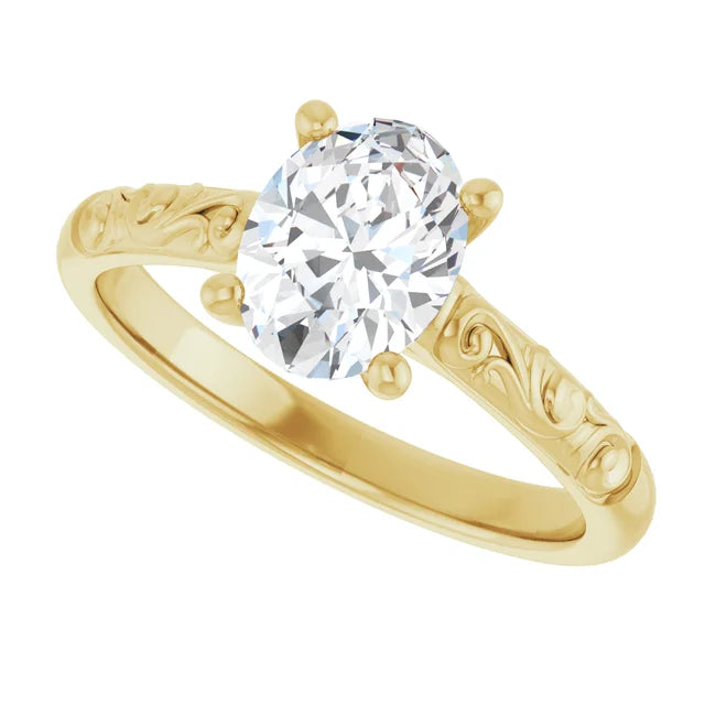 vintage oval solitaire engagement ring, 14K yellow gold engagement ring, 1 carat oval diamond ring, 8x6mm oval diamond ring, certified natural diamond ring, natural diamond engagement ring, J color SI2 diamond ring, oval solitaire proposal ring, claw prong oval ring, classic yellow gold solitaire, heirloom style engagement ring, fine jewelry diamond ring, luxury engagement ring, custom diamond engagement ring