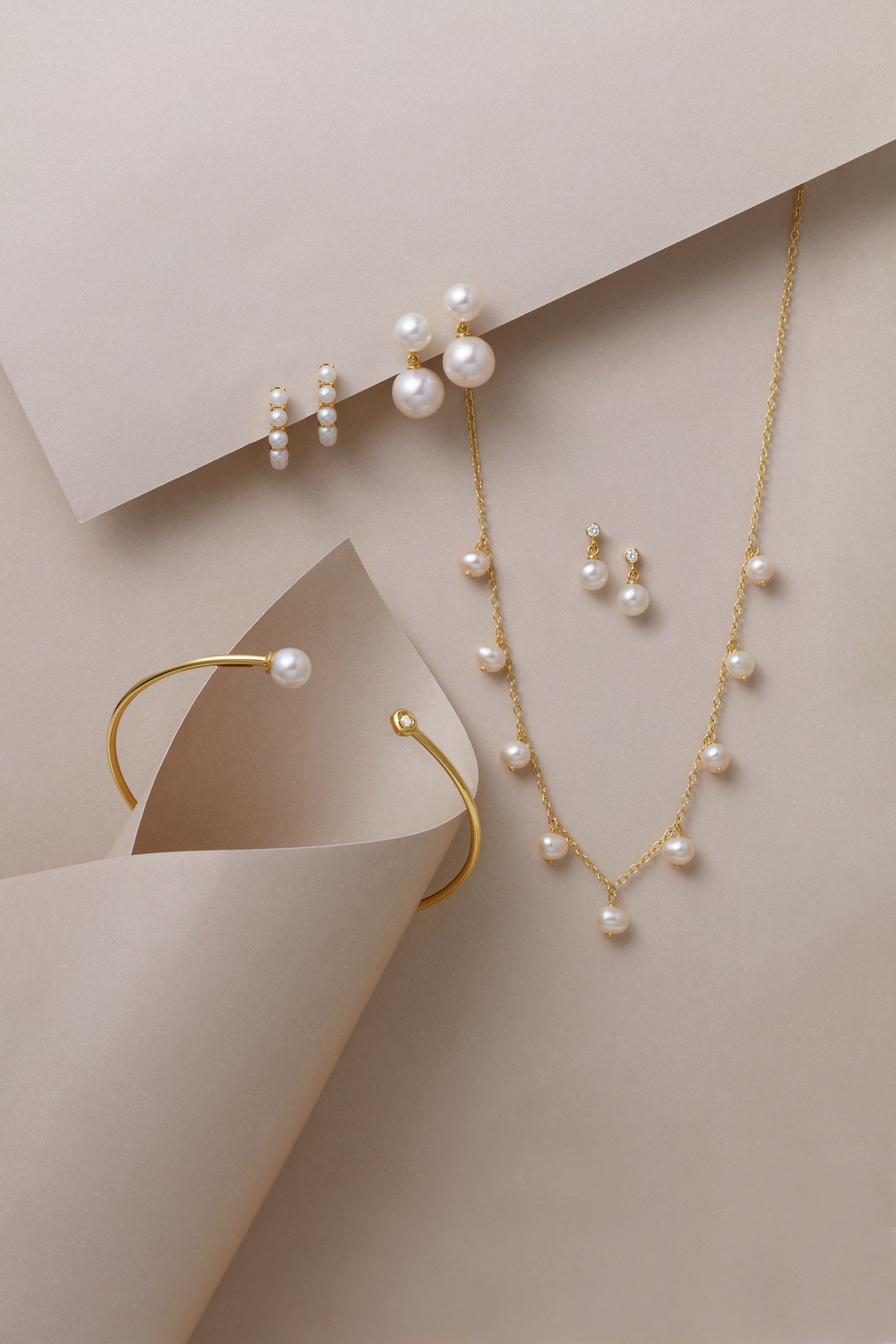 Capucine 14K Gold Pearl &amp; Natural Diamond Cuff Bracelet