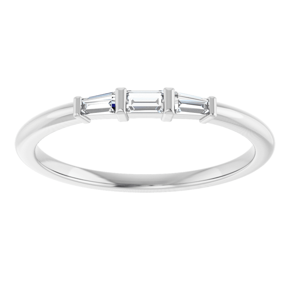 Side view of the Symétrie three-stone natural diamond stacking ring in polished 14K yellow gold
