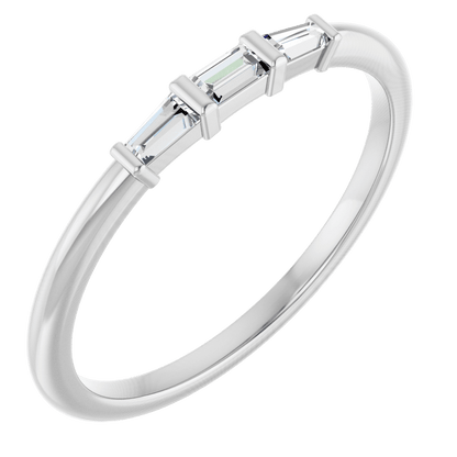 Top view of a 14K yellow gold ring with one straight and two tapered natural baguette diamonds