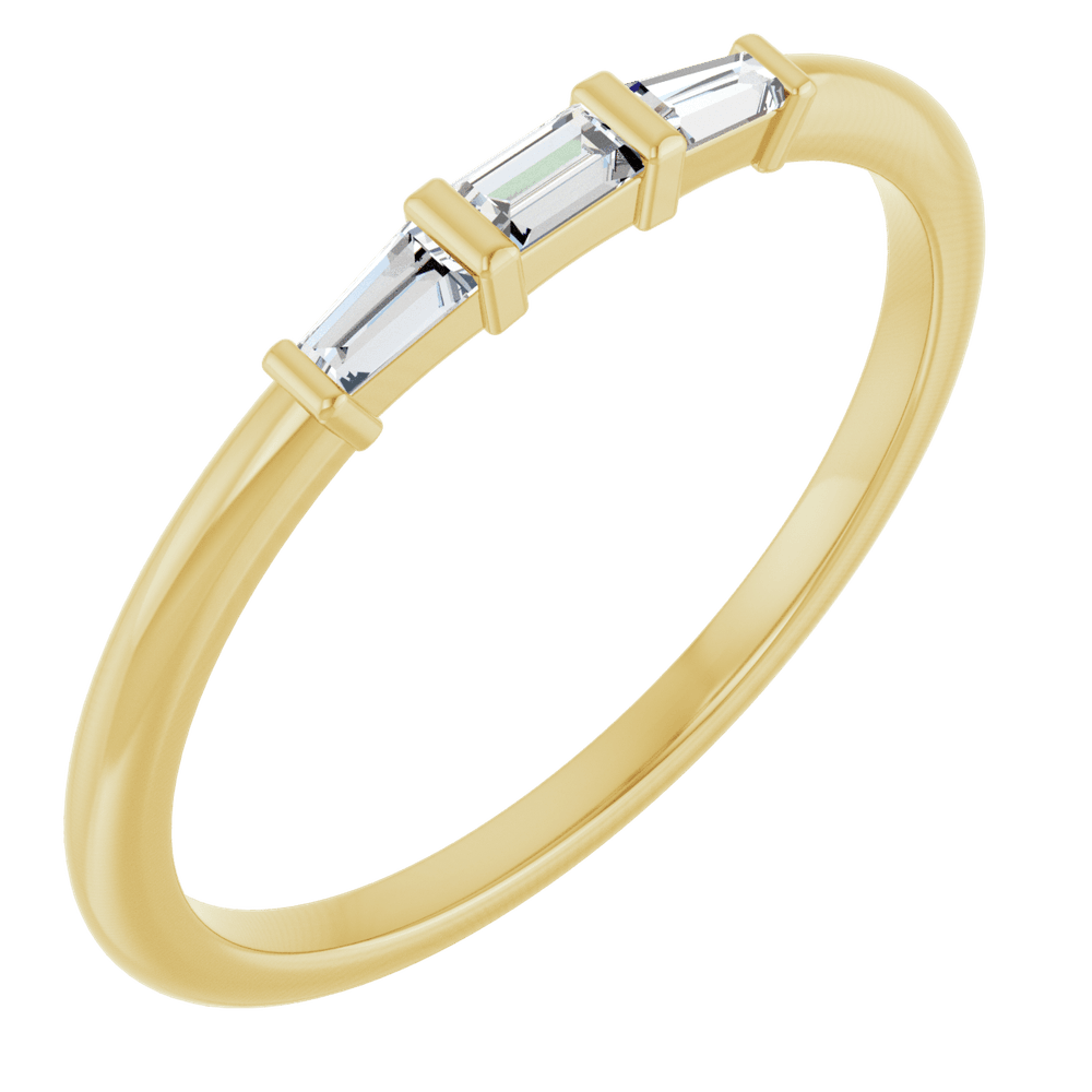 Symétrie 14K yellow gold stacking ring with three natural baguette diamonds totaling 1/6 CTW