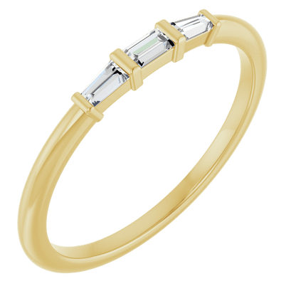 Symétrie 14K yellow gold stacking ring with three natural baguette diamonds totaling 1/6 CTW