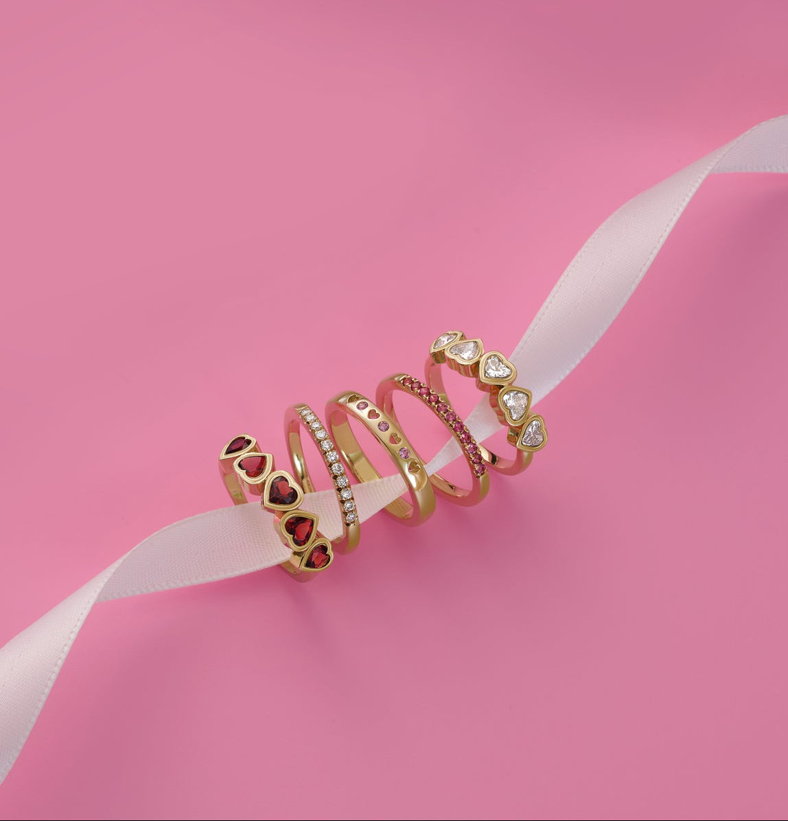 Cinq Cœurs 14K Yellow Gold Five Heart Gemstone Ring