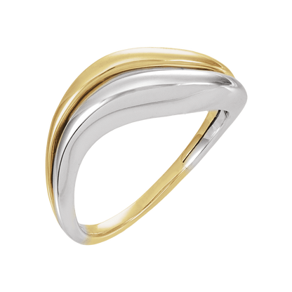 14K White and Yellow Gold Asymmetrical Ring with Sculptural Dual-Tone Design