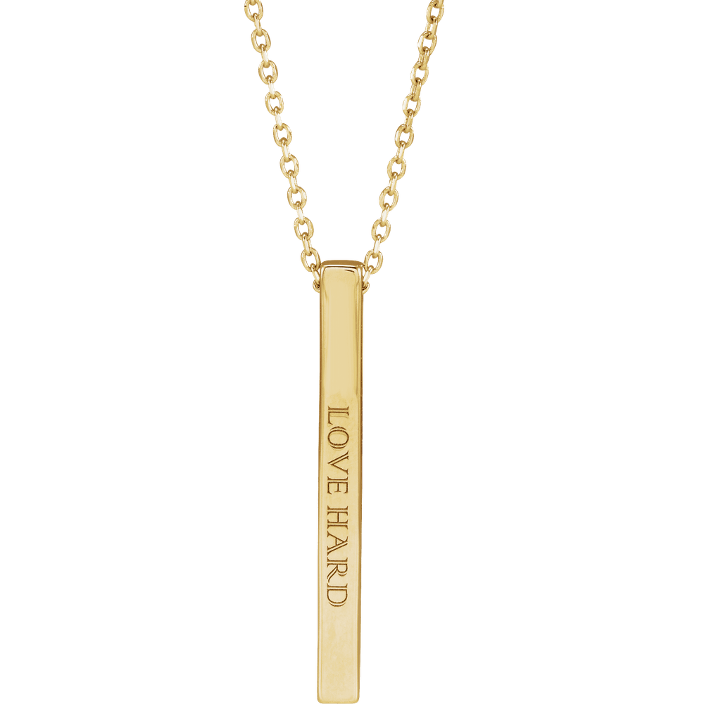 14K Yellow Gold Engravable Four-Sided Bar Necklace with Adjustable Chain