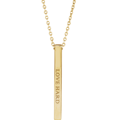 14K Yellow Gold Engravable Four-Sided Bar Necklace with Adjustable Chain