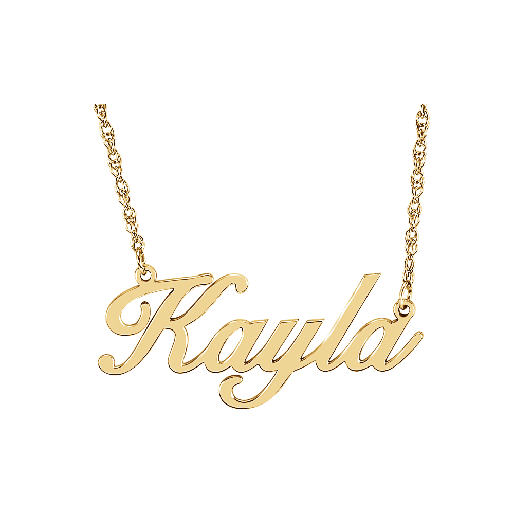 14K Yellow Gold Personalized Script Name Necklace crafted in solid gold with a custom name design.
