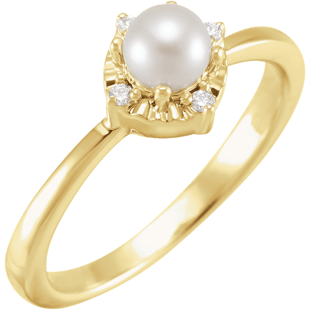 14K gold freshwater pearl ring with diamond halo