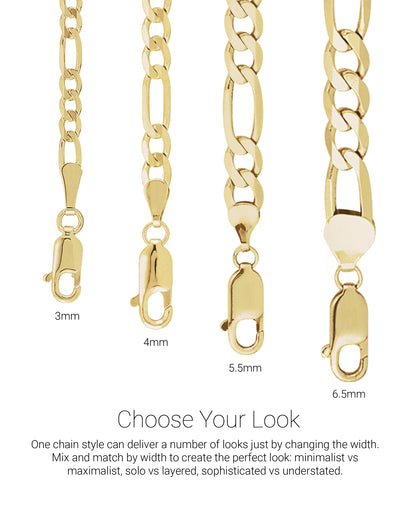 Solid 14K Yellow Gold Figaro Chain – 4mm, 20 Inch