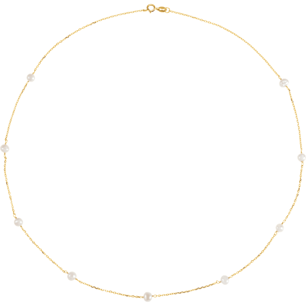 Delphine solid 14K yellow gold 9-station necklace with cultured white freshwater pearls