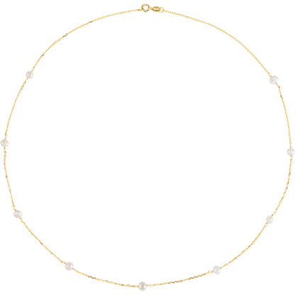 Delphine solid 14K yellow gold 9-station necklace with cultured white freshwater pearls