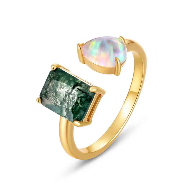 L’Anneau Étoilé Moss Agate &amp; Opal Glow Ring