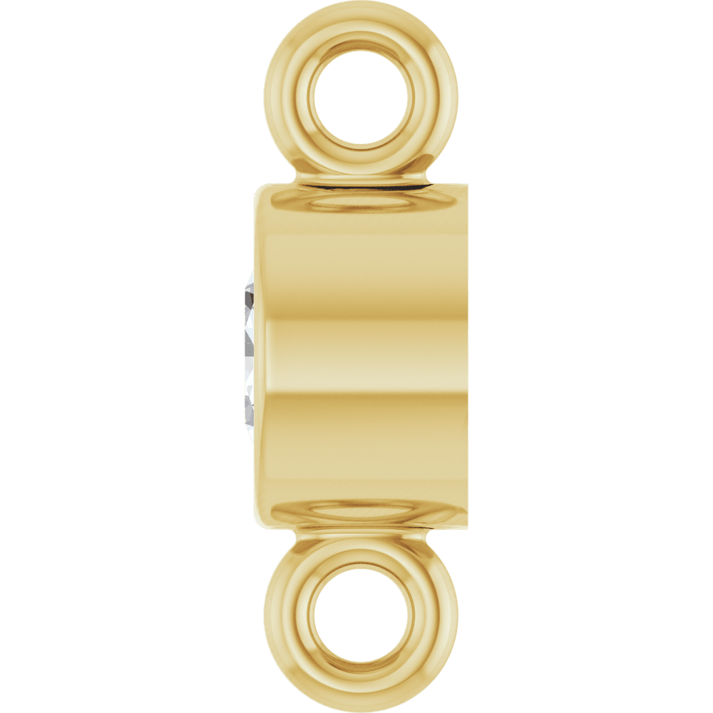 Rear view of a solid 14K yellow gold natural diamond link showing vertically aligned jump rings for jewelry attachment