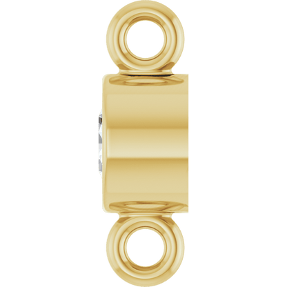 Rear view of a solid 14K yellow gold natural diamond link showing vertically aligned jump rings for jewelry attachment