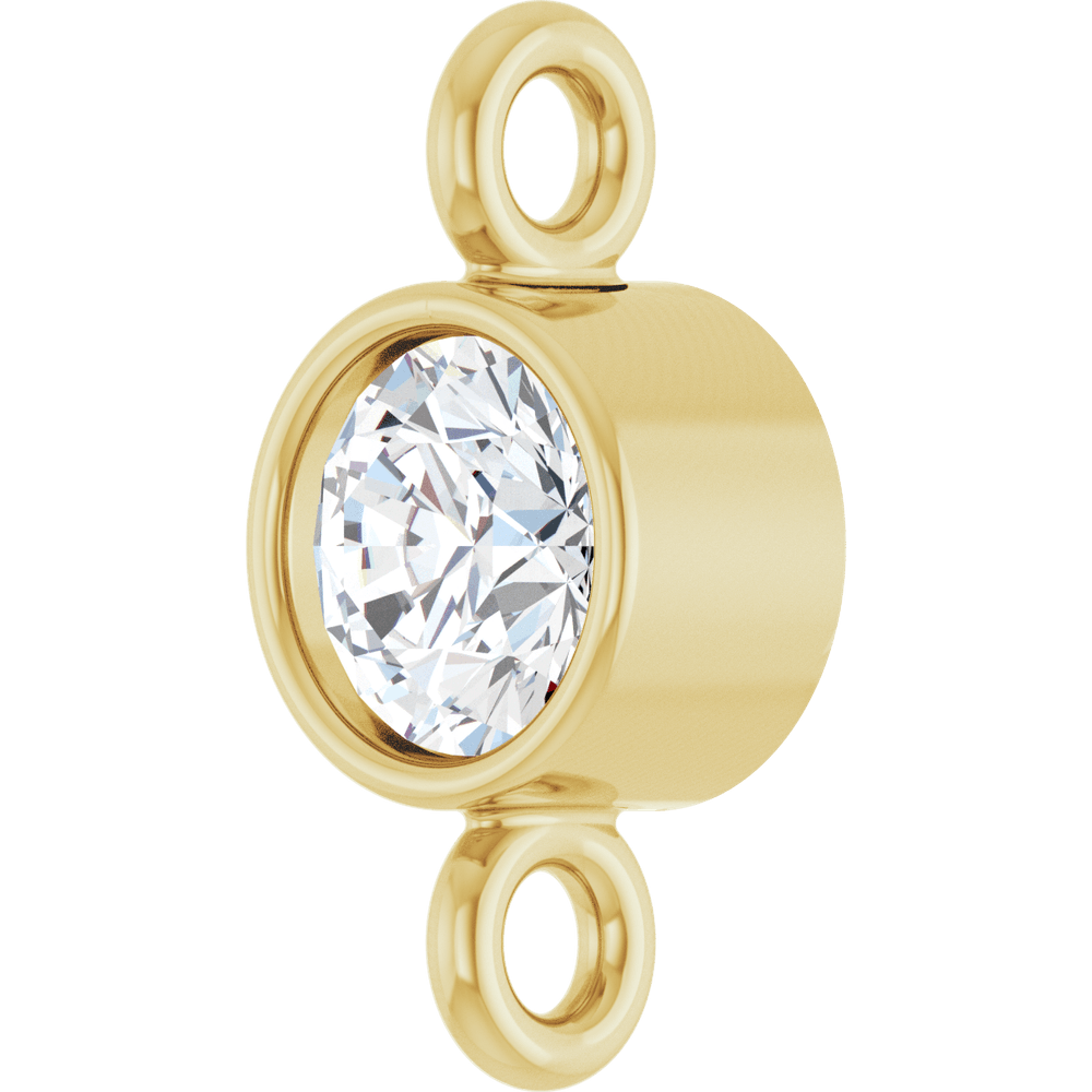Front view of Le Lien Précieux 14K yellow gold connector with a bezel-set 1/10 CT round natural diamond