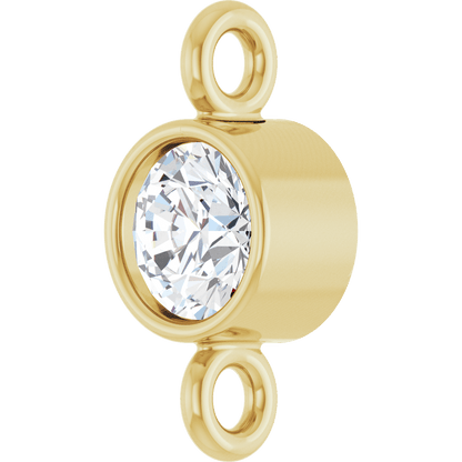 Front view of Le Lien Précieux 14K yellow gold connector with a bezel-set 1/10 CT round natural diamond