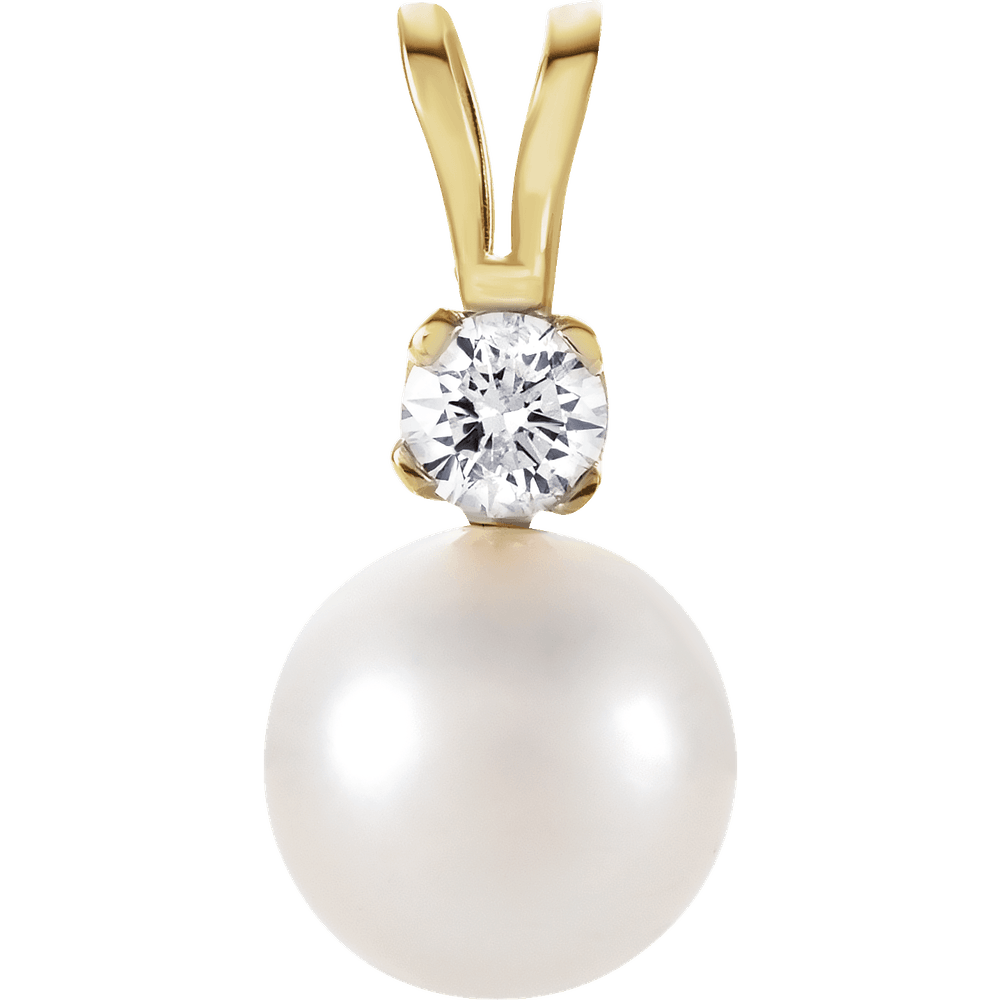 14k yellow gold pearl diamond pendant 1/6 ct natural diamond elegant pearl necklace pendant