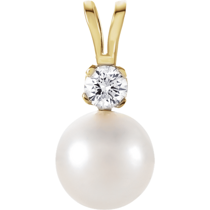 14k yellow gold pearl diamond pendant 1/6 ct natural diamond elegant pearl necklace pendant