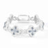 Silver bracelet with floral designs on a white background