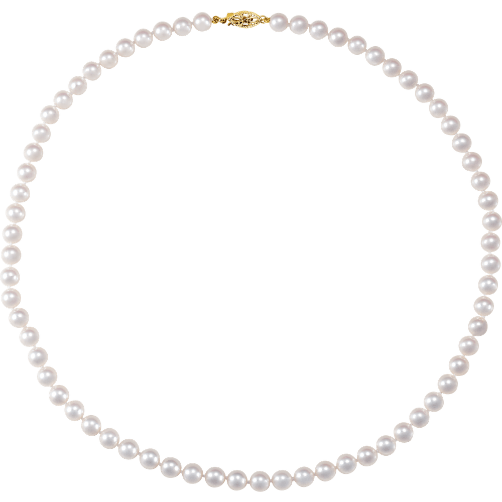 Margaux 18-inch cultured white Akoya pearl necklace with 6–6.5mm pearls and 14K yellow gold clasp