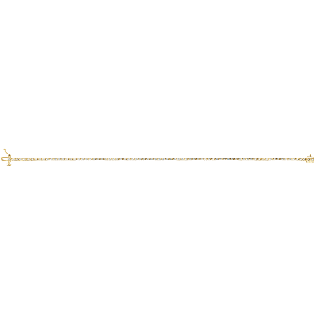 Solid 14K gold diamond tennis bracelet finished with a streamlined box clasp
