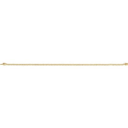 Solid 14K gold diamond tennis bracelet finished with a streamlined box clasp
