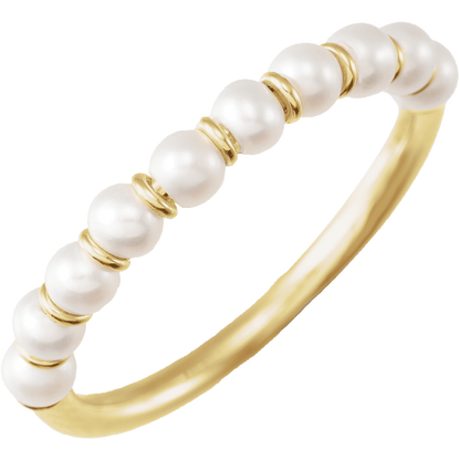 Éveline 14K yellow gold ring with 3mm cultured white freshwater pearls and polished gold accents