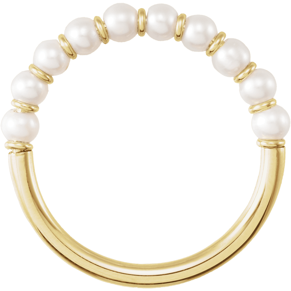 Cultured white freshwater pearl band ring crafted in polished 14K yellow gold