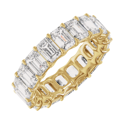 Three-quarter view of Guerilla Choice 14K yellow gold 9 1/3 CTW emerald-cut diamond full eternity band