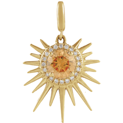 citrine pendant, gold sun pendant, diamond halo pendant, 14k gold pendant, citrine necklace gold, sunburst pendant gold, luxury gemstone necklace, yellow gemstone jewelry, celestial jewelry, diamond sun necklace, fine jewelry pendant