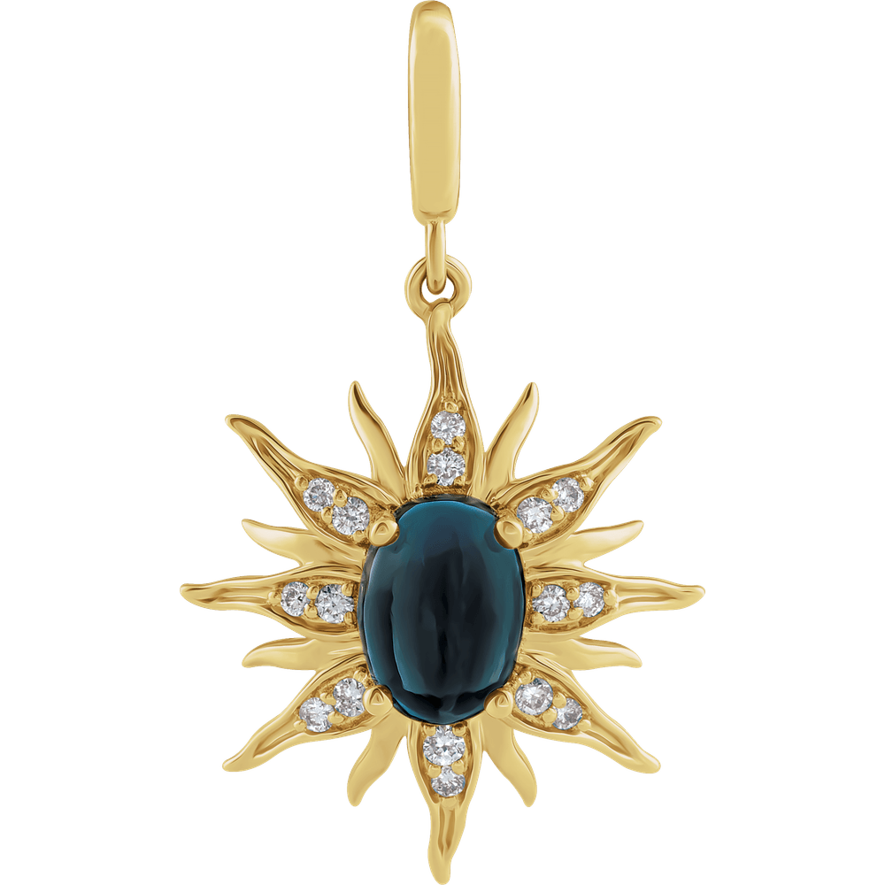 blue topaz pendant, gold sun pendant, diamond sun necklace, 14k gold pendant, london blue topaz jewelry, luxury gemstone necklace, statement gold pendant, celestial jewelry, sunburst pendant gold, fine jewelry pendant, diamond charm necklace