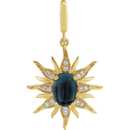 blue topaz pendant, gold sun pendant, diamond sun necklace, 14k gold pendant, london blue topaz jewelry, luxury gemstone necklace, statement gold pendant, celestial jewelry, sunburst pendant gold, fine jewelry pendant, diamond charm necklace