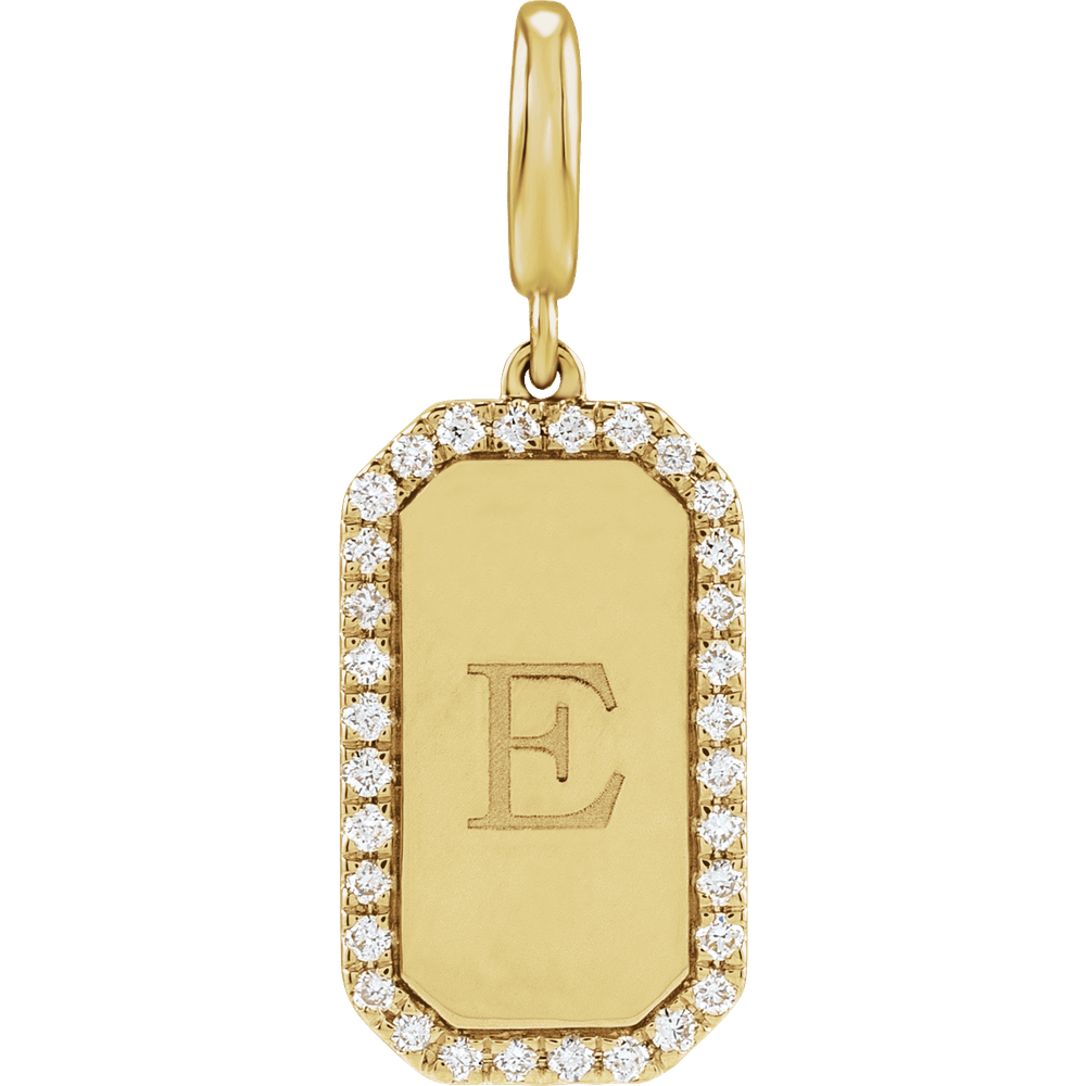 Médaillon 14K Yellow Gold Engravable Natural Diamond Dog Tag Charm Pendant — front view, polished gold finish