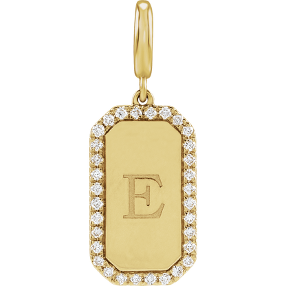 Médaillon 14K Yellow Gold Engravable Natural Diamond Dog Tag Charm Pendant — front view, polished gold finish